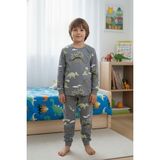 Bunny Hopp Erkek Çocuk Dinozor Pijama Takımı %100 Pamuk Süprem Penye Uzun Kollu - Gri - 3 - 4 Yaş