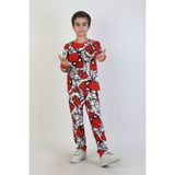 Bunny Hopp Erkek Çocuk Uzun Kollu %100 Pamuk Interlok Kumaş Manşetli Pijama Takımı - Beyaz - Kırmızı - 3 - 4 Yaş