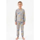 Bunny Hopp Erkek Çocuk Uzun Kollu Pijama Takımı %100 Pamuk Safari Hayvan Desenli Penye - Gri - 12 - 13 Yaş
