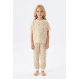 Bunny Hopp Kısa Kollu Renkli Kareli Çiçek Desenli Kız Çocuk Pijama Takımı - %100 Pamuklu Uyku Seti - Çok Renkli - 12 - 13 Yaş