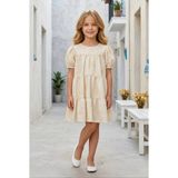 Bunny Hopp Kız Çocuk Astarlı Iç Göstermeyen Çiçek Nakışlı Özel Gün - Gece Elbisesi - 4 - 5 Yaş - 01-Krem