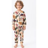 Bunny Hopp Kız ve Erkek Çocuk Uzun Kollu Pijama Takımı %100 Pamuk Bej Kış Ormanı ve Yılbaşı Desenli Penye - 4 - 5 Yaş