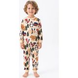 Bunny Hopp Kız ve Erkek Çocuk Uzun Kollu Pijama Takımı %100 Pamuk Bej Kış Ormanı ve Yılbaşı Desenli Penye - 9 - 10 Yaş
