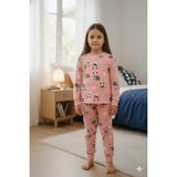 Bunny Hopp Panda Desenli %100 Pamuk Interlok Kız Çocuk Pijama Takımı - Pembe - 9 - 10 Yaş