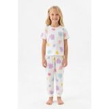 Bunny Hopp Renkli Çiçek Desenli Kısa Kollu Kız Çocuk Pijama Takımı - %100 Pamuklu Beyaz Takım - 12 - 13 Yaş