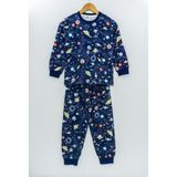 Bunny Hopp Uzay Temalı Erkek Çocuk Pijama Takımı %100 Pamuk Mevsimlik Bisiklet Yaka Manşetli - 7 - 8 Yaş - Lacivert-NV165