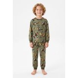 Bunny Hopp Vintage Uçak Desenli %100 Pamuk Süprem Penye Kumaş Uzun Kollu Erkek Çocuk Pijama Takımı - Yeşil - 3 - 4 Yaş