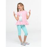 Bunny Kolları Fırfırlı Tunik + Tayt Takım - 8 Yaş - Pembe