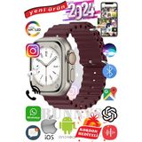 Bunnys Apple iPhone 12 Mini Uyumlu Akıllı Saat Ultra Max 2024 Kordon Hediyeli Amoled Ekran - 49 mm - Bordo