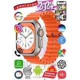 Bunnys Apple iPhone 12 Mini Uyumlu Akıllı Saat Ultra Max 2024 Kordon Hediyeli Amoled Ekran - 49 mm - Turuncu