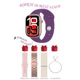 Bunnys Apple İphone 12 Mini Uyumlu Mor Akıllı Saat Watch 10 Mini Kordon Hediyeli Amoled Ekran 41Mm
