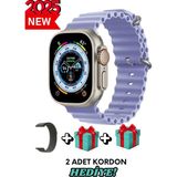 Bunnys Apple iPhone 14 Plus Uyumlu Universal Akıllı Saat Watch Ultra2 49MM Kordonlu- Son Versiyon - Lila - 49 mm