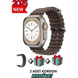 Bunnys Apple iPhone 14 Pro Uyumlu Universal Akıllı Saat Watch Ultra2 49MM Kordonlu- Son Versiyon - Kahverengi - 49 mm