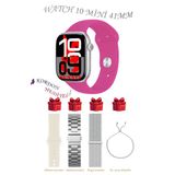 Bunnys Apple İphone 14 Uyumlu Pembe Akıllı Saat Watch 10 Mini Kordon Hediyeli Amoled Ekran 41Mm