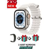 Bunnys Apple iPhone 15 Pro Uyumlu Universal Akıllı Saat Watch Ultra2 49MM Kordonlu- Son Versiyon - Beyaz - 49 mm