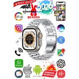 Bunnys Apple iPhone Xr Uyumlu Su Geçirmez Akıllı Saat Ultra 49MM Kordon Hediyeli 4gb Amoled Ekran - 49 mm - Gümüş