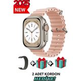 Bunnys Oppo A91 Uyumlu Universal Akıllı Saat Watch Ultra2 49MM Kordonlu- Son Versiyon - Pembe - 49 mm