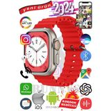 Bunnys Samsung Galaxy A10 Uyumlu Akıllı Saat Ultra Max 2024 Kordon Hediyeli Amoled Ekran - 49 mm - Kırmızı