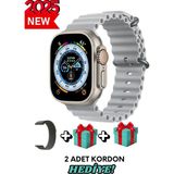 Bunnys Samsung Galaxy A50 Uyumlu Universal Akıllı Saat Watch Ultra2 49MM Kordonlu - Son Versiyon - Gri - 49 mm