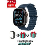 Bunnys Samsung Galaxy A50 Uyumlu Universal Akıllı Saat Watch Ultra2 49MM Kordonlu- Son Versiyon - Koyu Mavi - 49 mm