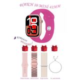 Bunnys Samsung Galaxy A70 Uyumlu Pembe Akıllı Saat Watch 10 Mini Kordon Hediyeli Amoled Ekran 41Mm