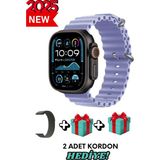 Bunnys Samsung Galaxy M30 Uyumlu Universal Akıllı Saat Watch Ultra2 49MM Kordonlu - Son Versiyon - Lila - 49 mm