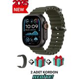 Bunnys Samsung Galaxy M40 Uyumlu Universal Akıllı Saat Watch Ultra2 49MM Kordonlu - Son Versiyon - Haki - 49 mm