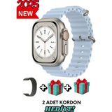 Bunnys Samsung Galaxy M42 Uyumlu Universal Akıllı Saat Watch Ultra2 49MM Kordonlu - Son Versiyon - Açık Mavi - 49 mm