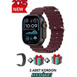 Bunnys Xiaomi Mi 11 Uyumlu Universal Akıllı Saat Watch Ultra2 49MM Kordonlu - Son Versiyon - Bordo - 49 mm
