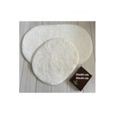 Bünyan Halı 50x80/50x40. 2 Li Banyo Halısı Peluş Post Halı Beyaz Oval 2 li beyaz post