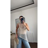 buqre's moda Işıltı Detay Asimetrik File Kolsuz Bluz