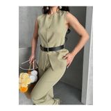 buqre's moda Kadın Alt Üst Takım Şık Düğme Kemer Detaylı Yelek Pantolon İkili Takım