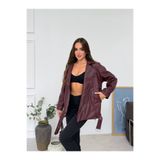 buqre's moda Oversize Gizli Cepli Kadın Uzun Biker Deri Ceket