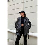 buqre's moda Oversize Kadın Uzun Biker Deri Ceket
