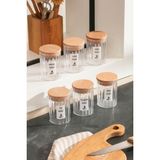 BURADABULDUN 6 Lı Baharatlık Seti - Vakumlu Ahşap Kapak | 450 ml | Şeffaf Akrilik (Cam Değildir) | Etiketli