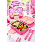 BURADABULDUN Titiz Happii 1030 ml Çelik Bölmeli Beslenme Kabı Sızdırmaz Silikon Contalı Çatal Kaşık Setli - Mor - Diğer