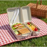 BURADABULDUN Titiz Takeaway Beslenme Kabı Seti Bölmeli Lunch Box Çatal Bıçak Dahil Bpa Free Krem