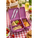BURADABULDUN Titiz Takeaway Beslenme Kabı Seti Bölmeli Lunch Box Çatal Bıçak Dahil Bpa Free Mor