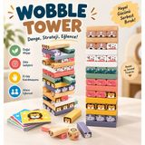 BURADABULDUN Topbright Wobble Tower Ahşap Denge Kulesi Hayvan Figürlü Eğitici Çocuk Oyunu Kartlı ve Zarlı