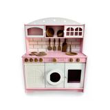 Buradadavar Hobi Ahşap Ahşap Büyük Boy Pembe-Beyaz Montessori Mutfak Oyuncak Set