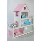 Buradadavar Hobi Ahşap Boyalı Ahşap Barbie Bebek Evi Oyuncak (15 Adet Mobilya Hediyeli)