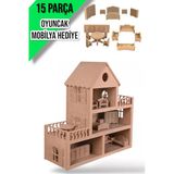 Buradadavar Hobi Ahşap Boyanabilir Ahşap Bebek Evi Oyuncak (15 PARÇA MOBİLYA HEDİYE)