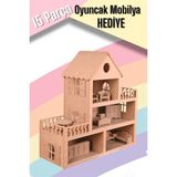 Buradadavar Hobi Ahşap Çocuklar Için Eğitici Eğlenceli Barbie Bebek Evi Oyuncak (15 Adet Mobilyalı)