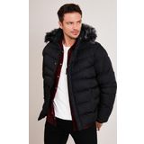 Buratti 5761080 B Siyah Slim Fit Suni Kürklü Peluş Astarlı Çıkarılabilir Kapüşonlu Şişme Erkek Mont
