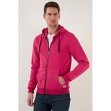 Buratti 5905340 Slim Fit Kapüşonlu Fermuarlı İçi Tüylü Yumuşak Şardonlu Kışlık Fuşya Erkek Sweatshirt