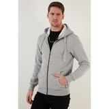 Buratti 5905340 Slim Fit Kapüşonlu Fermuarlı İçi Tüylü Yumuşak Şardonlu Kışlık Gri Melanj Erkek Sweatshirt