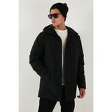 Buratti Astarlı Regular Fit Fermuar ve Çıtçıt Düğmeli Kapüşonlu Mont Erkek Mont 497ROMA - Siyah - 2XL