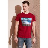 Buratti Baskılı Bisiklet Yaka % 100 Pamuklu Slim Fit T Shirt Erkek T Shirt 541YELKEN24 - Kırmızı