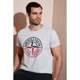 Buratti Baskılı Bisiklet Yaka Pamuklu Slim Fit T Shirt Erkek T Shirt 541PUSULA - Açık Melanj