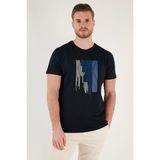Buratti Baskılı Pamuk Slim Fit Bisiklet Yaka T Shirt Erkek T Shirt 646B3780 - Lacivert